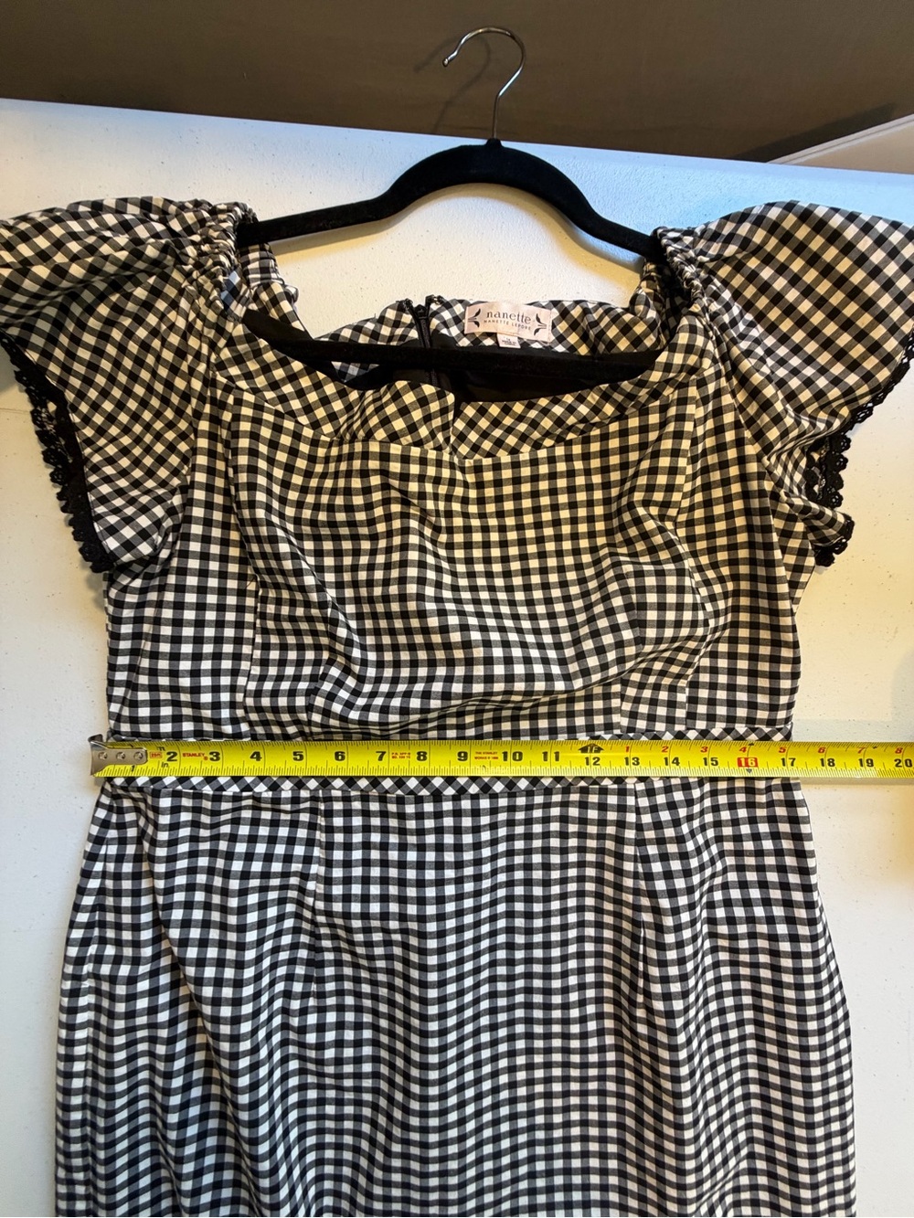 Nanette Lepore Gingham Off Shoulder Rockabilly Pin Up Wiggle Dress Retro Size 14 - Picture 11 of 12